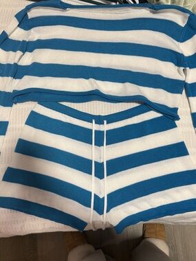H&M Blue and White Striped Swim Coverup Set